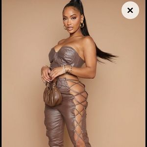 Coated Denim Lace Up Set